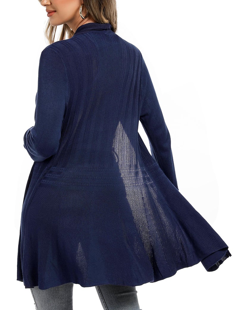 iClosam كارديغان طويل للنساء من iClosam صيفي غير رسمي بأكمام طويلة مفتوحة من الأمام (أزرق داكن، XX-Large) - Image 3